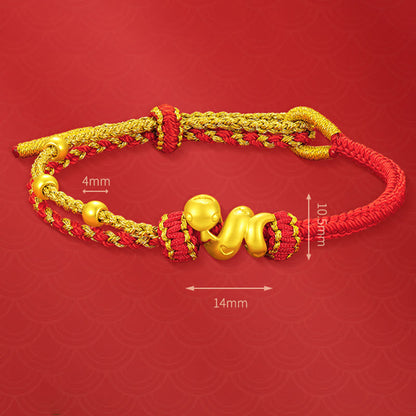 Bracelet porte-bonheur en perles d'or 999 de Bouddha, fil rouge, Année du Serpent