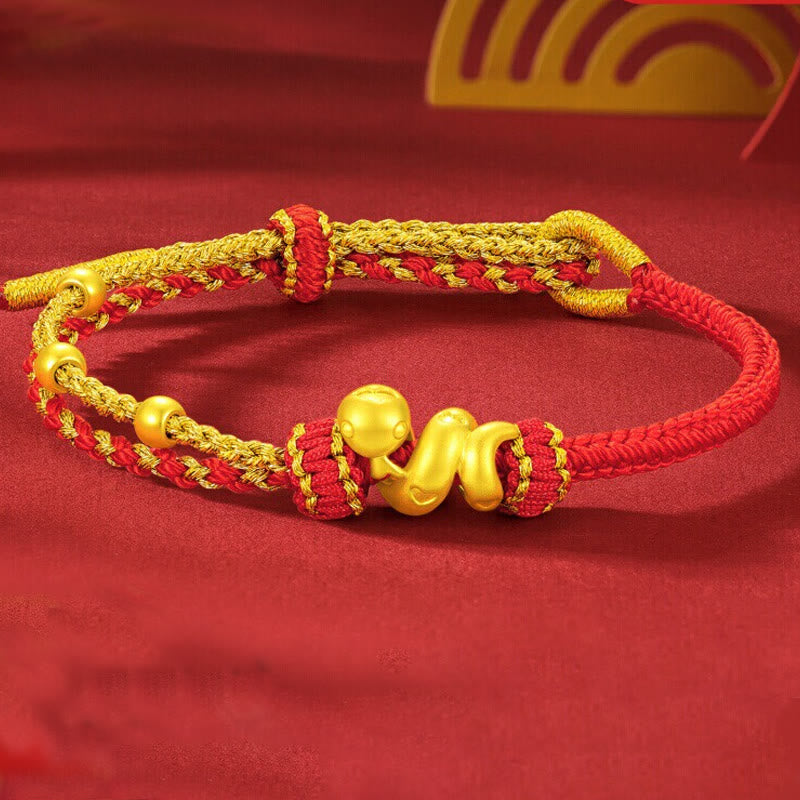 Buddha Stones 999 Gold Beads Red String Year Of The Snake Luck Bracelet