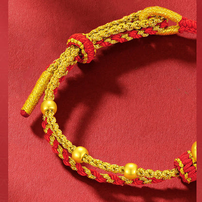 Bracelet porte-bonheur en perles d'or 999 de Bouddha, fil rouge, Année du Serpent