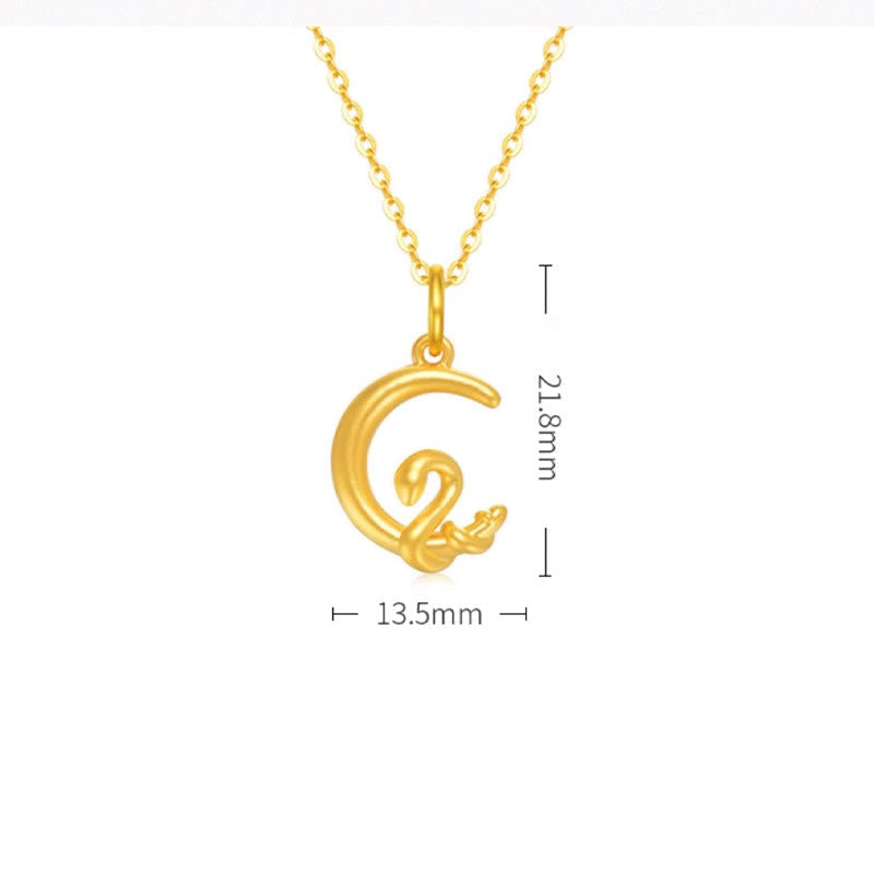 Collier pendentif porte-bonheur en or 999 avec pierres de Bouddha et lune, année du serpent 