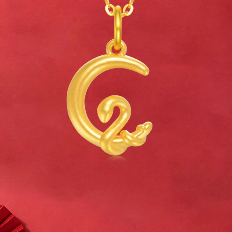 Collier pendentif porte-bonheur en or 999 avec pierres de Bouddha et lune, année du serpent 