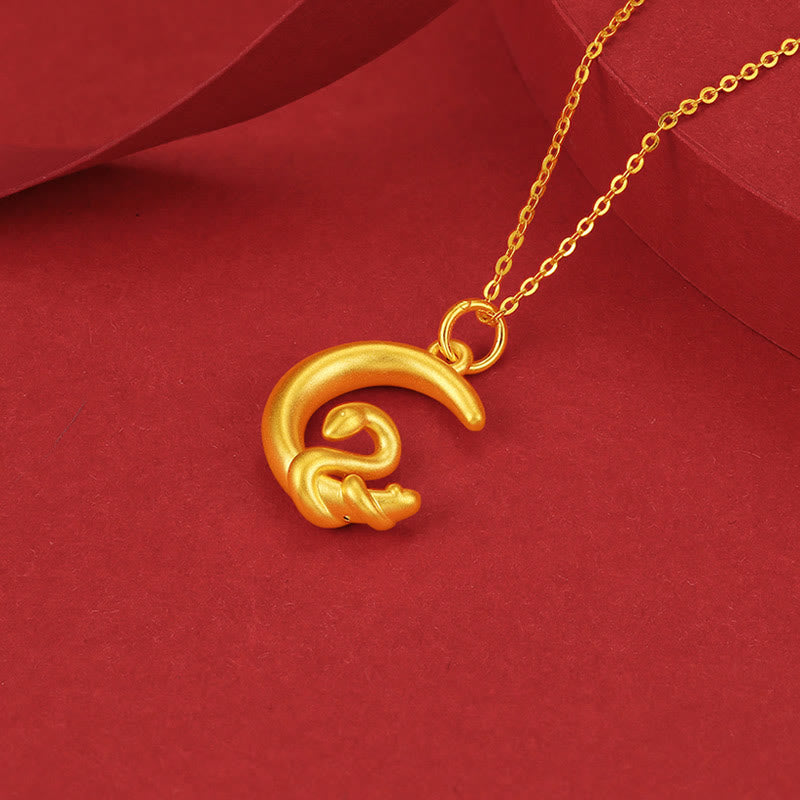 Collier pendentif porte-bonheur en or 999 avec pierres de Bouddha et lune, année du serpent 