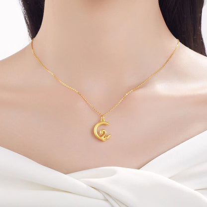 Collier pendentif porte-bonheur en or 999 avec pierres de Bouddha et lune, année du serpent 