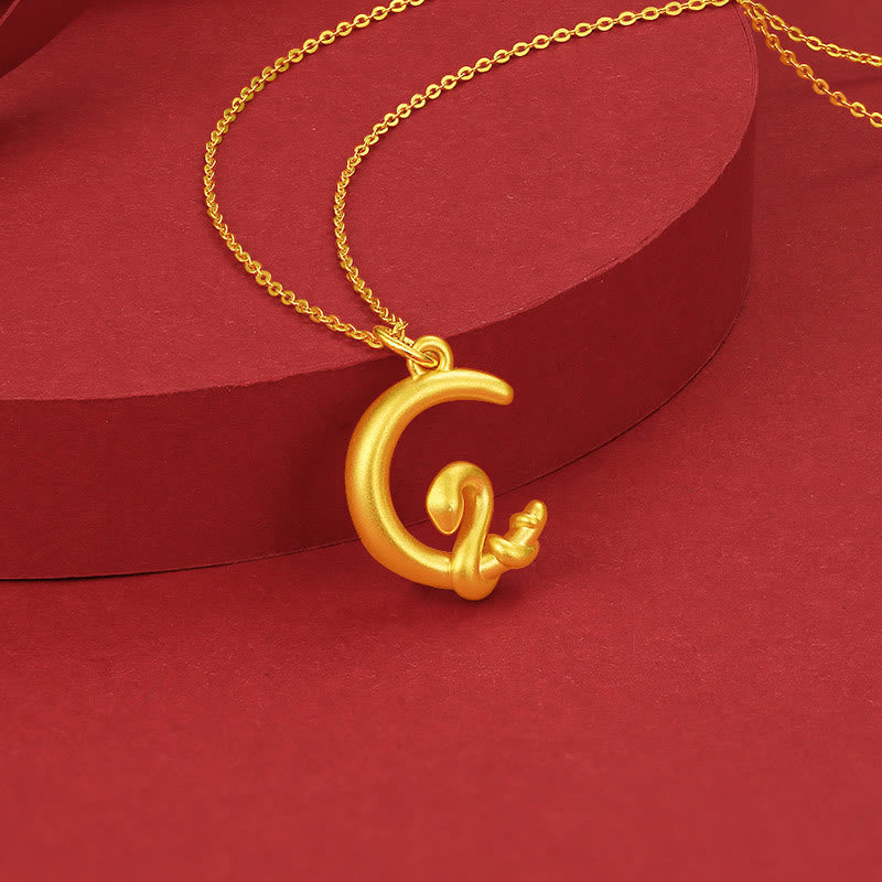 Collier pendentif porte-bonheur en or 999 avec pierres de Bouddha et lune, année du serpent 