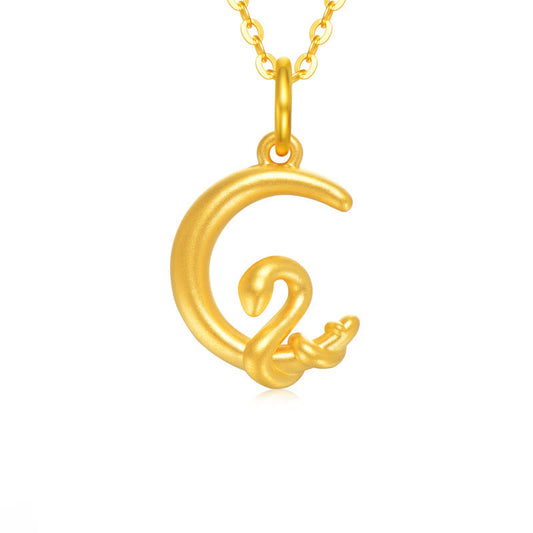 Collier pendentif porte-bonheur en or 999 avec pierres de Bouddha et lune, année du serpent 