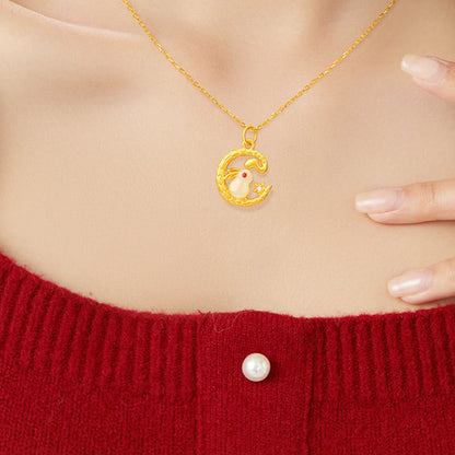 Collier pendentif porte-bonheur en or 999 avec serpent et lapin, année du serpent, pierres de Bouddha 