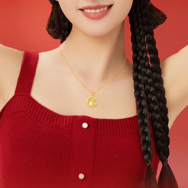 Collier pendentif porte-bonheur en or 999 avec serpent et lapin, année du serpent, pierres de Bouddha 