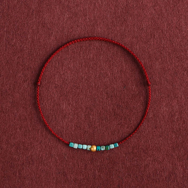 Bracelet de cheville tressé en perles d'or 999 et turquoise de protection Buddha Stones