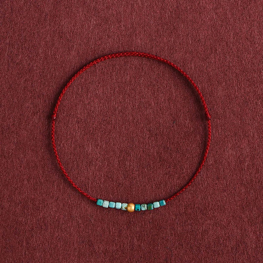 Bracelet de cheville tressé en perles d'or 999 et turquoise de protection Buddha Stones