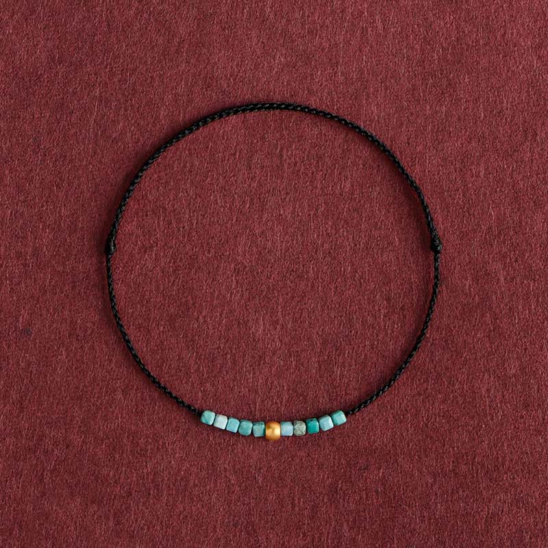 Bracelet de cheville tressé en perles d'or 999 et turquoise de protection Buddha Stones