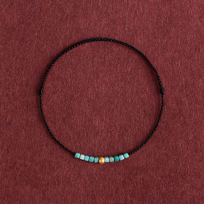 Bracelet de cheville tressé en perles d'or 999 et turquoise de protection Buddha Stones