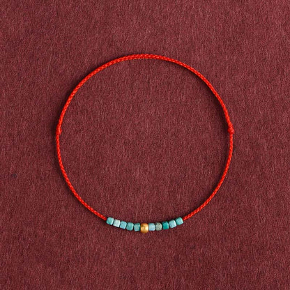 Bracelet de cheville tressé en perles d'or 999 et turquoise de protection Buddha Stones