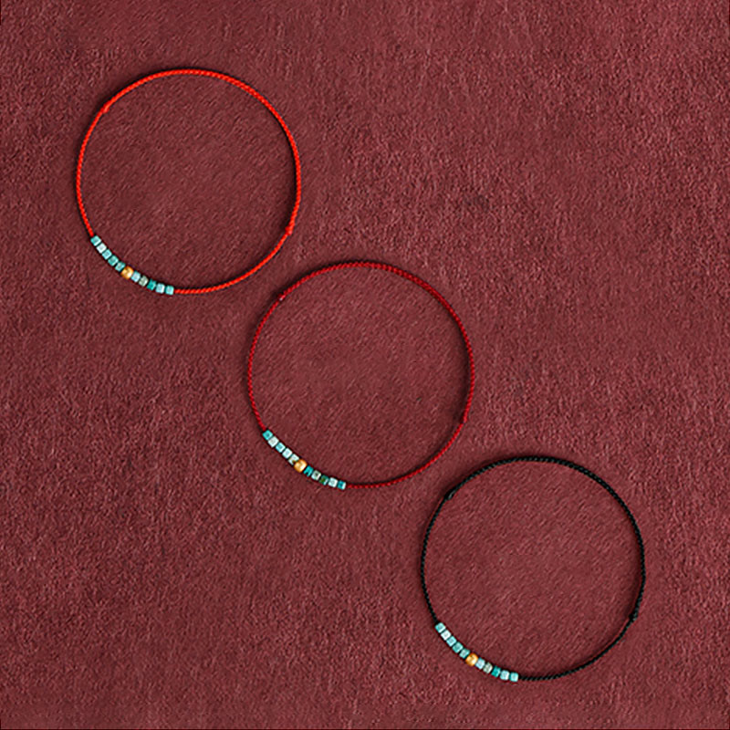 Bracelet de cheville tressé en perles d'or 999 et turquoise de protection Buddha Stones