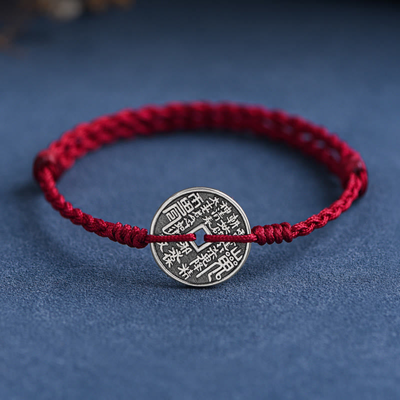 Bracelet de cheville tressé en argent sterling 925 avec pierres de Bouddha et protection des pièces