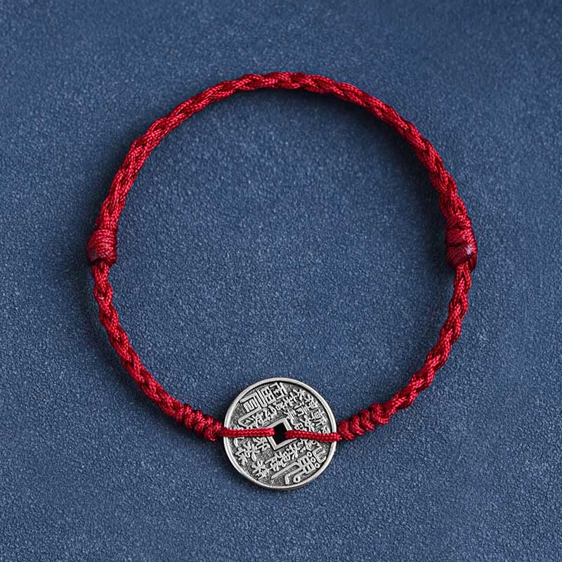 Bracelet de cheville tressé en argent sterling 925 avec pierres de Bouddha et protection des pièces