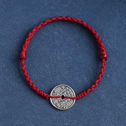 Bracelet de cheville tressé en argent sterling 925 avec pierres de Bouddha et protection des pièces