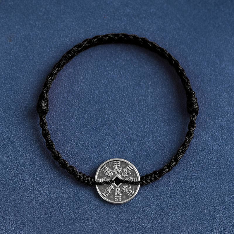 Bracelet de cheville tressé en argent sterling 925 avec pierres de Bouddha et protection des pièces