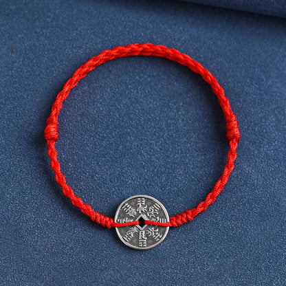 Bracelet de cheville tressé en argent sterling 925 avec pierres de Bouddha et protection des pièces