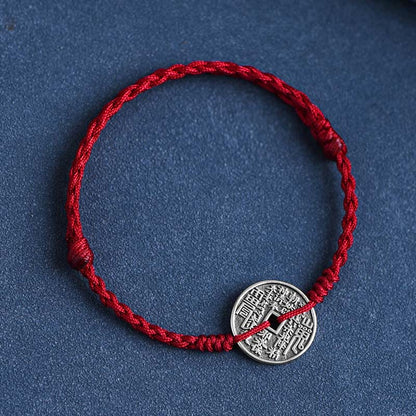Bracelet de cheville tressé en argent sterling 925 avec pierres de Bouddha et protection des pièces