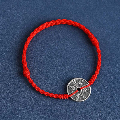Bracelet de cheville tressé en argent sterling 925 avec pierres de Bouddha et protection des pièces