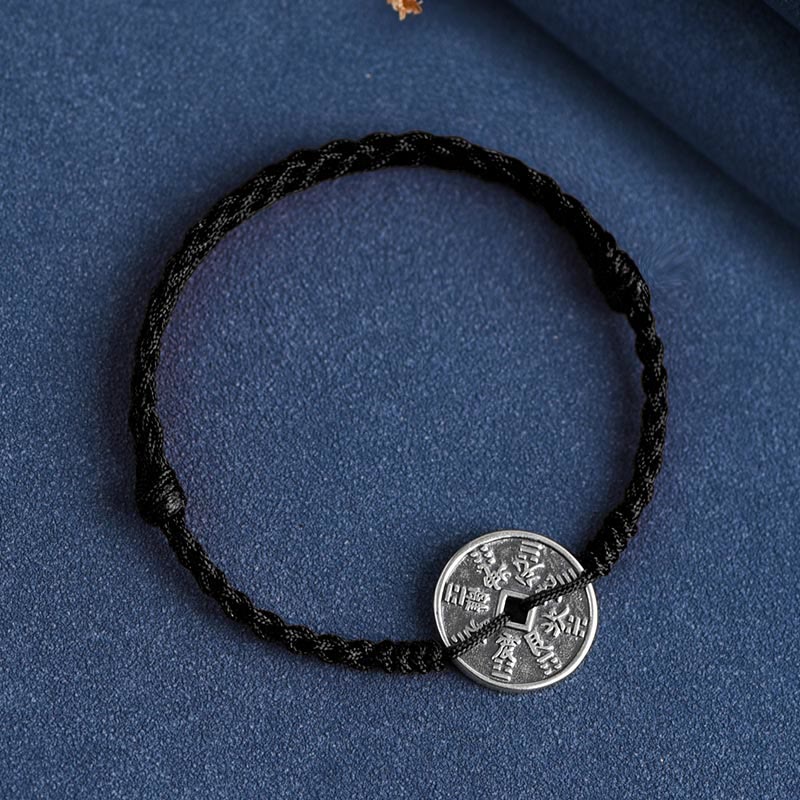 Bracelet de cheville tressé en argent sterling 925 avec pierres de Bouddha et protection des pièces