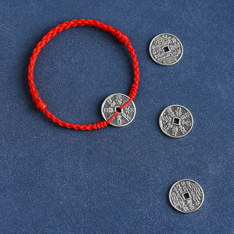 Bracelet de cheville tressé en argent sterling 925 avec pierres de Bouddha et protection des pièces
