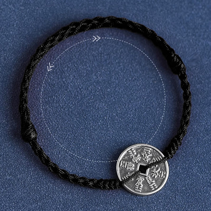 Bracelet de cheville tressé en argent sterling 925 avec pierres de Bouddha et protection des pièces