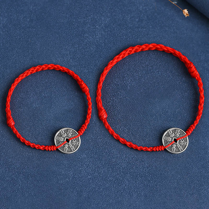 Bracelet de cheville tressé en argent sterling 925 avec pierres de Bouddha et protection des pièces