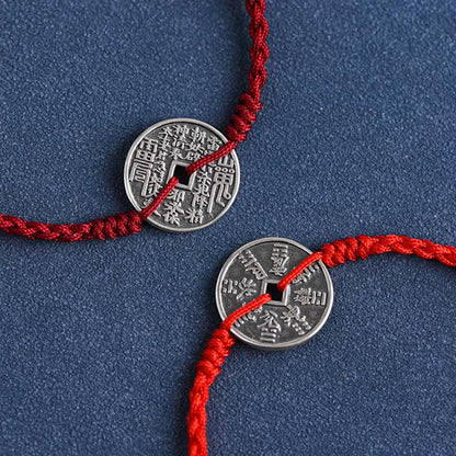 Bracelet de cheville tressé en argent sterling 925 avec pierres de Bouddha et protection des pièces