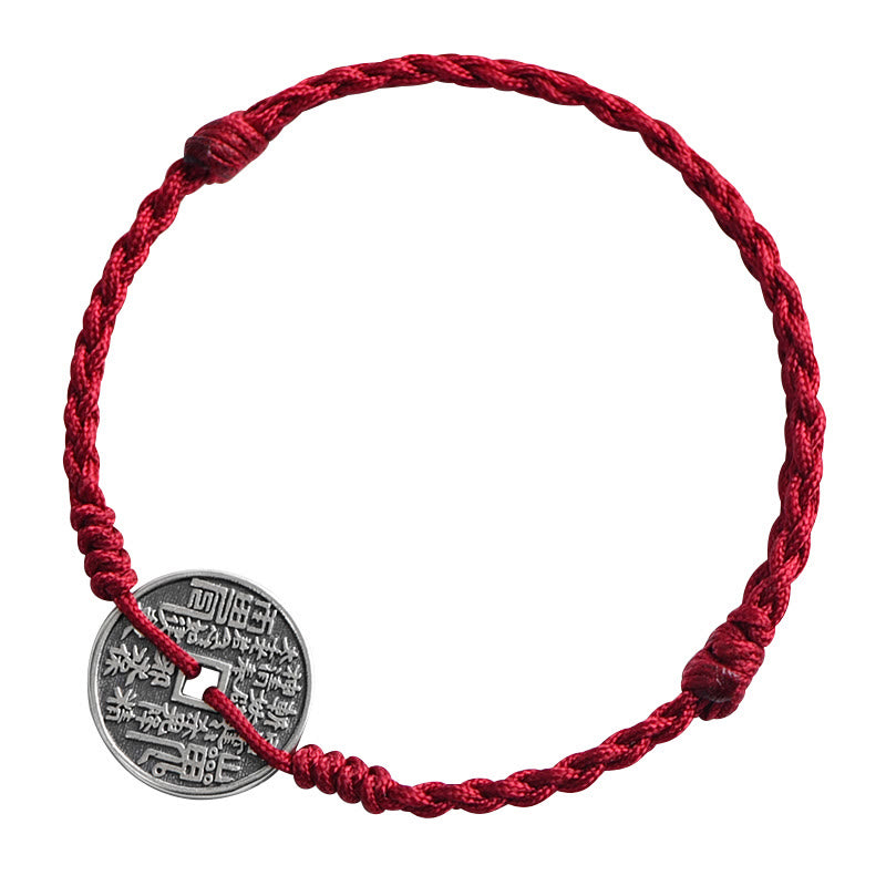 Bracelet de cheville tressé en argent sterling 925 avec pierres de Bouddha et protection des pièces