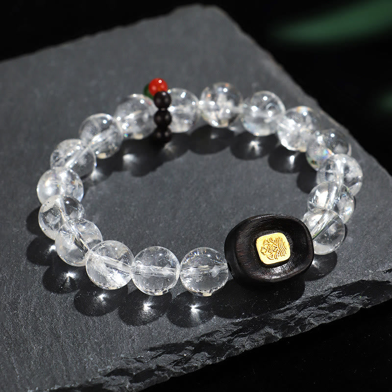Bracelet de guérison Sak Yant Zashi Lhamo en bois d'ébène et cristal blanc Bouddha Stones 