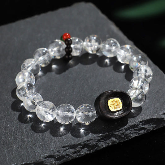 Bracelet de guérison Sak Yant Zashi Lhamo en bois d'ébène et cristal blanc Bouddha Stones 