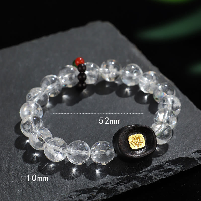 Bracelet de guérison Sak Yant Zashi Lhamo en bois d'ébène et cristal blanc Bouddha Stones 