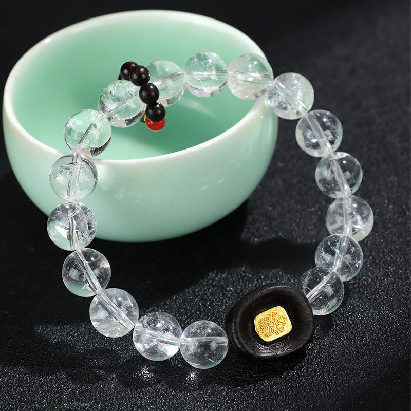 Bracelet de guérison Sak Yant Zashi Lhamo en bois d'ébène et cristal blanc Bouddha Stones 
