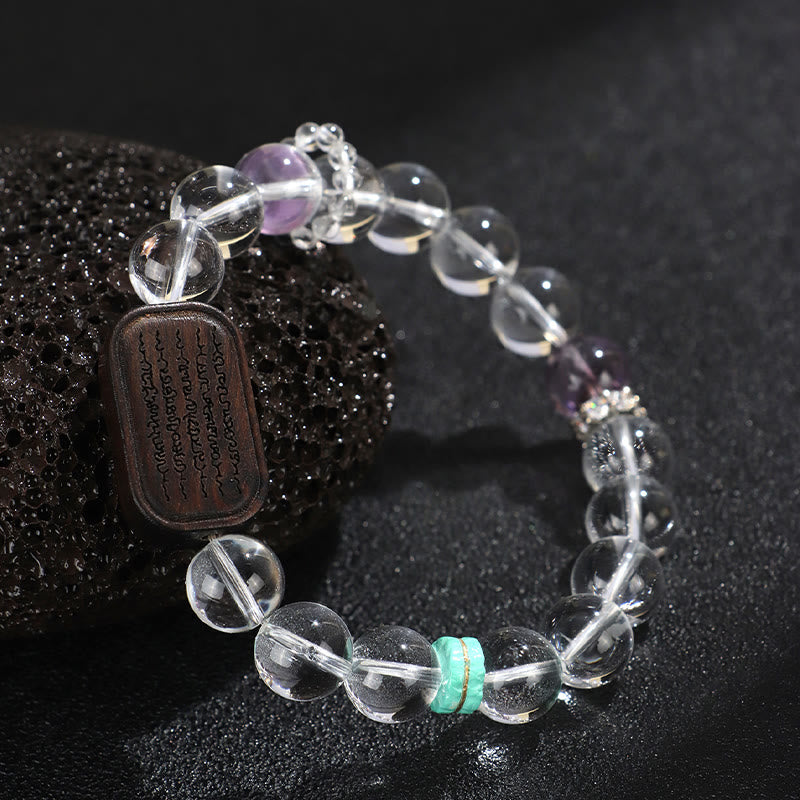 Bracelet de guérison Sak Yant Zashi Lhamo en bois d'ébène et cristal blanc Bouddha Stones 
