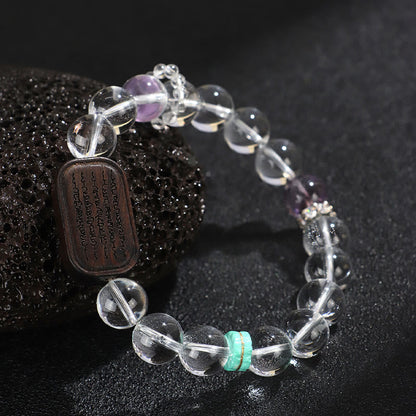 Bracelet de guérison Sak Yant Zashi Lhamo en bois d'ébène et cristal blanc Bouddha Stones 