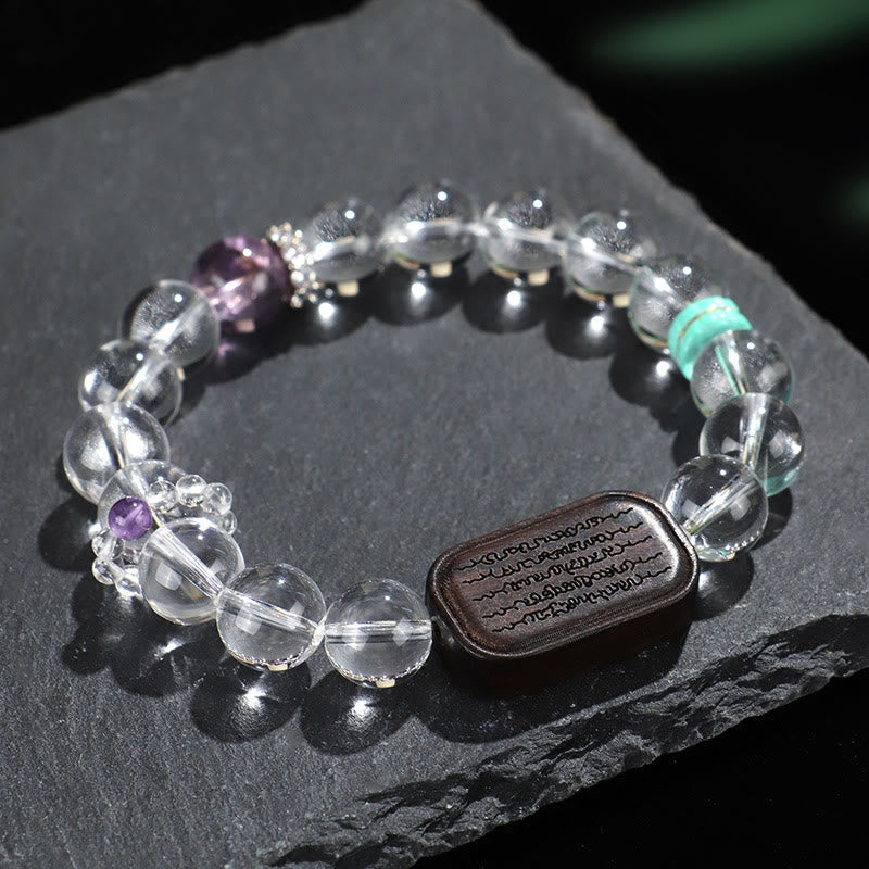 Bracelet de guérison Sak Yant Zashi Lhamo en bois d'ébène et cristal blanc Bouddha Stones 