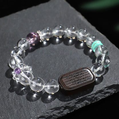 Bracelet de guérison Sak Yant Zashi Lhamo en bois d'ébène et cristal blanc Bouddha Stones 