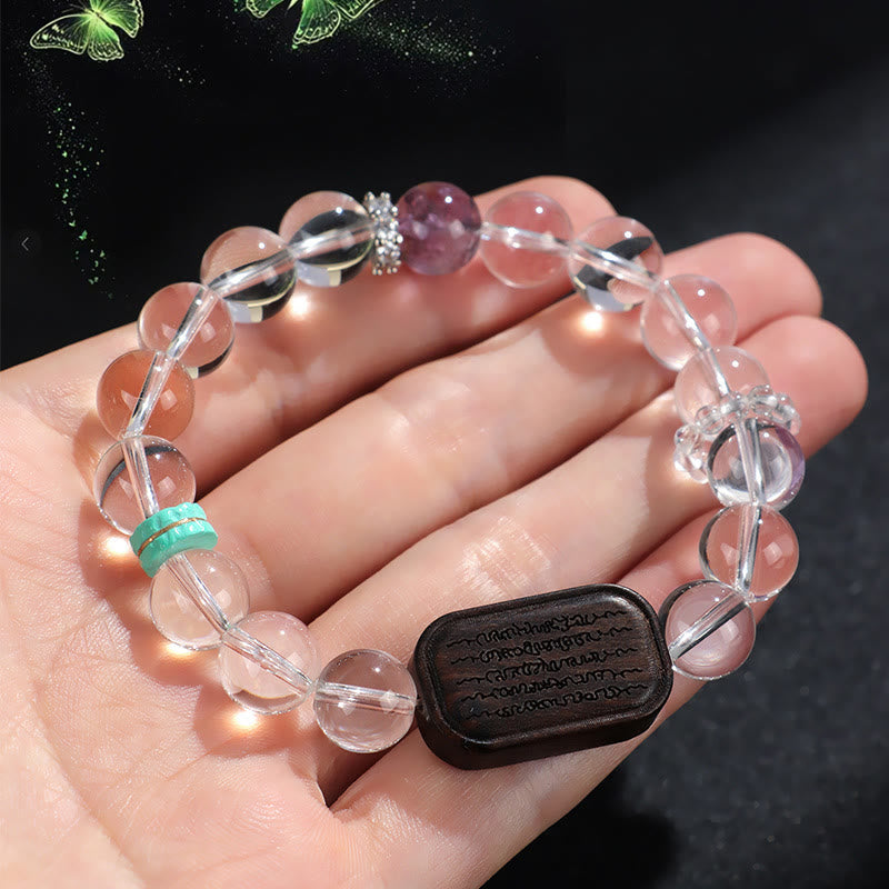 Bracelet de guérison Sak Yant Zashi Lhamo en bois d'ébène et cristal blanc Bouddha Stones 