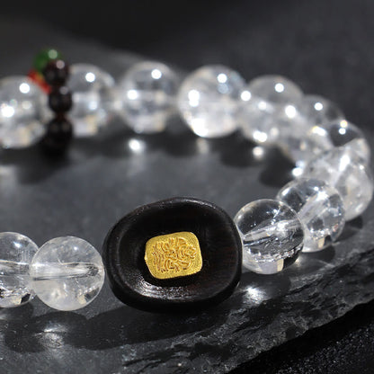 Bracelet de guérison Sak Yant Zashi Lhamo en bois d'ébène et cristal blanc Bouddha Stones 