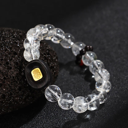 Bracelet de guérison Sak Yant Zashi Lhamo en bois d'ébène et cristal blanc Bouddha Stones 
