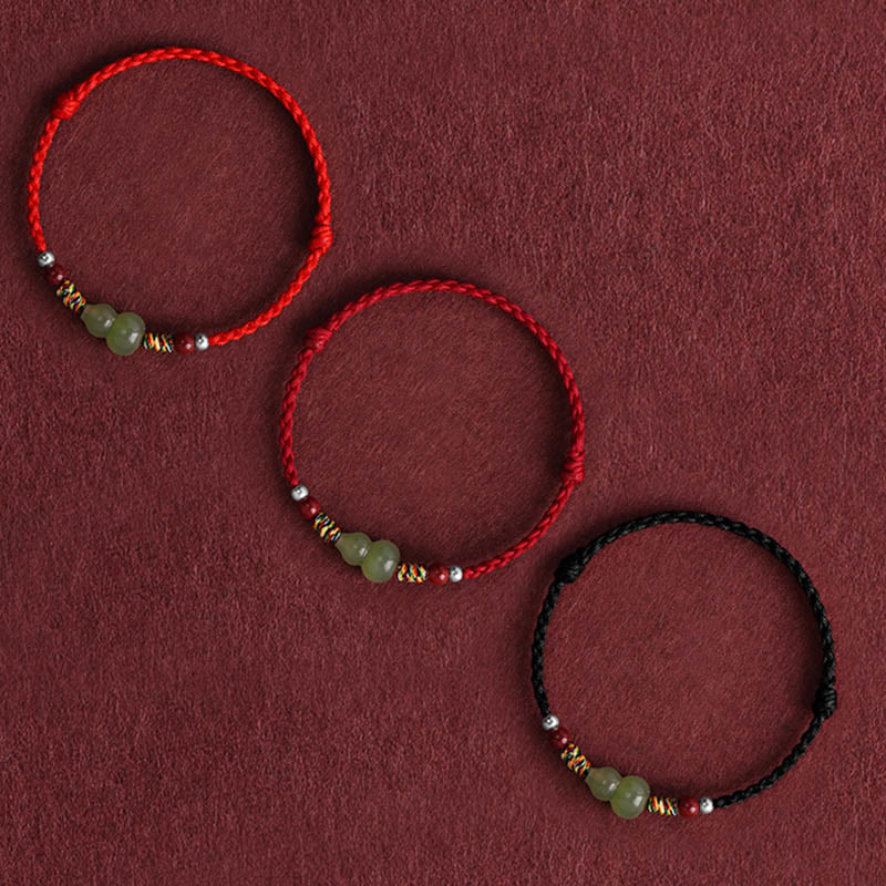 Bracelet de cheville tressé en jade naturel Hetian avec pierres de Bouddha et protection porte-bonheur