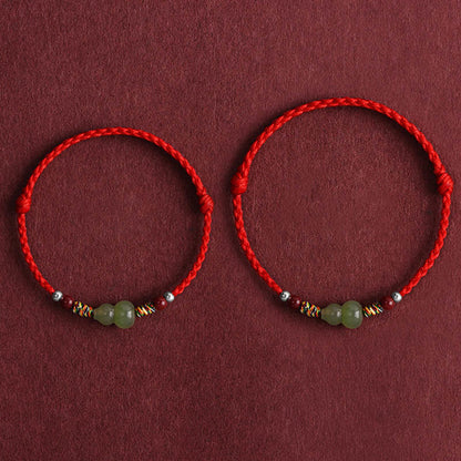 Bracelet de cheville tressé en jade naturel Hetian avec pierres de Bouddha et protection porte-bonheur