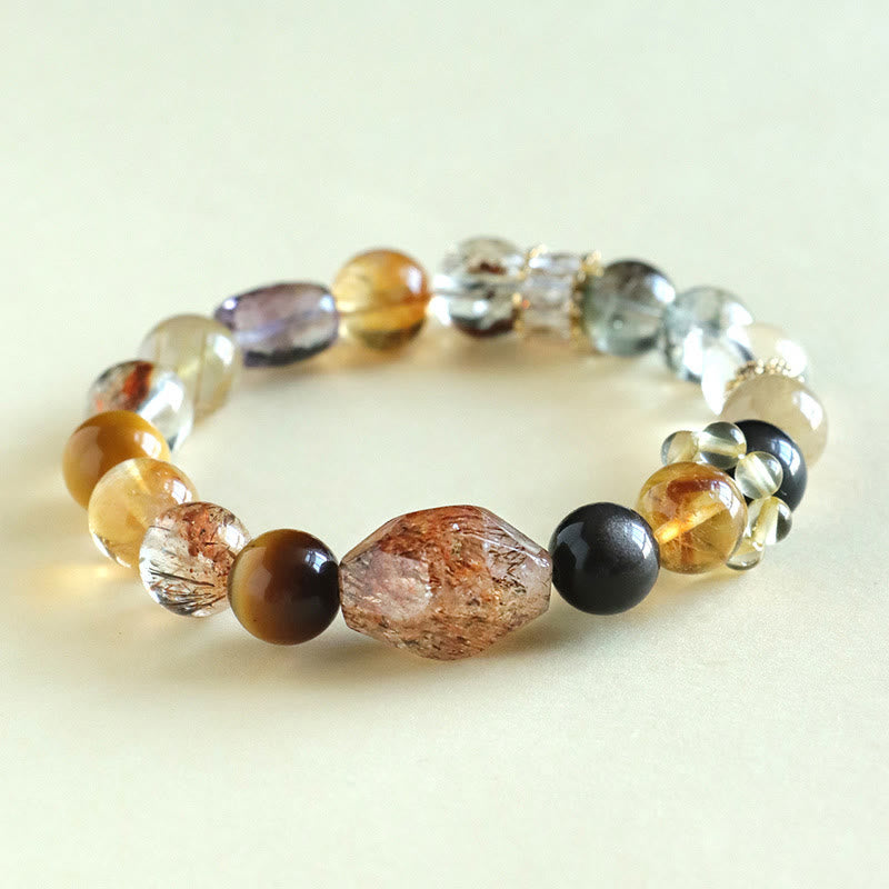 Buddha Stones Super Seven Crystal Topaz Obsidian Tiger Eye Positivity Bracelet