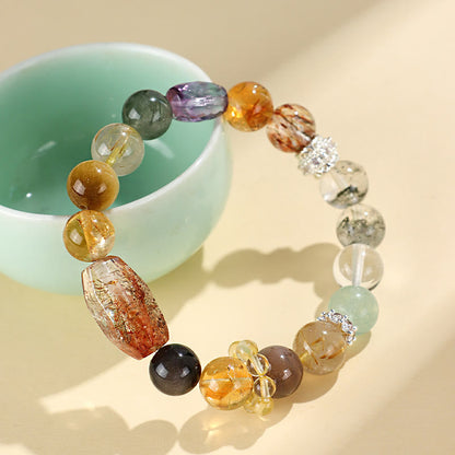 Bracelet de positivité œil de tigre en obsidienne et topaze en cristal Super Seven de Buddha Stones 
