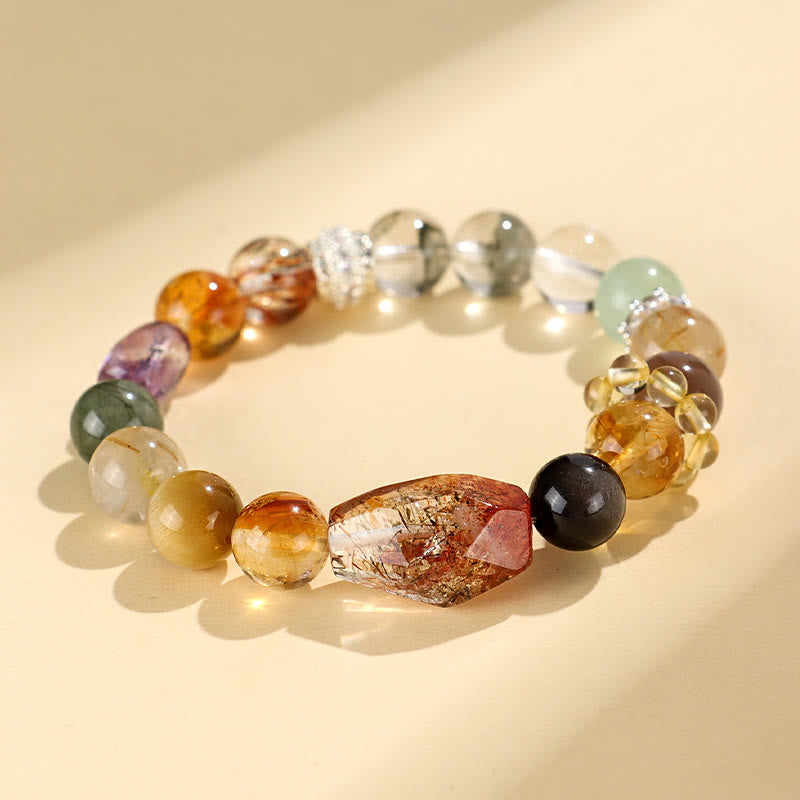 Bracelet de positivité œil de tigre en obsidienne et topaze en cristal Super Seven de Buddha Stones 