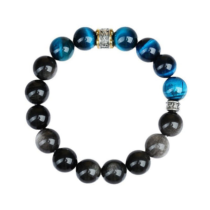 Buddha Stones Blue Tiger Eye Silver Sheen Obsidian Strength Bracelet