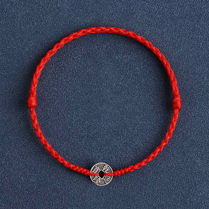 Bracelet de cheville tressé en argent sterling 925 avec cinq pièces impériales et pierres de Bouddha, cordon rouge, protection et chance