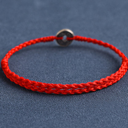 Bracelet de cheville tressé en argent sterling 925 avec cinq pièces impériales et pierres de Bouddha, cordon rouge, protection et chance