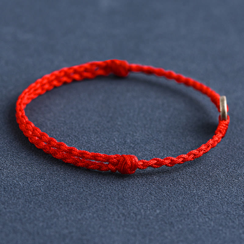 Bracelet de cheville tressé en argent sterling 925 avec cinq pièces impériales et pierres de Bouddha, cordon rouge, protection et chance